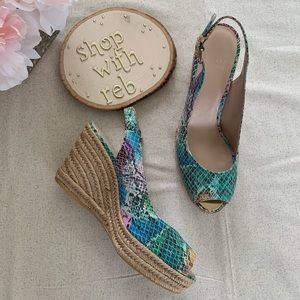 Stuart Weitzman Snake Slingback Wedge Espadrilles